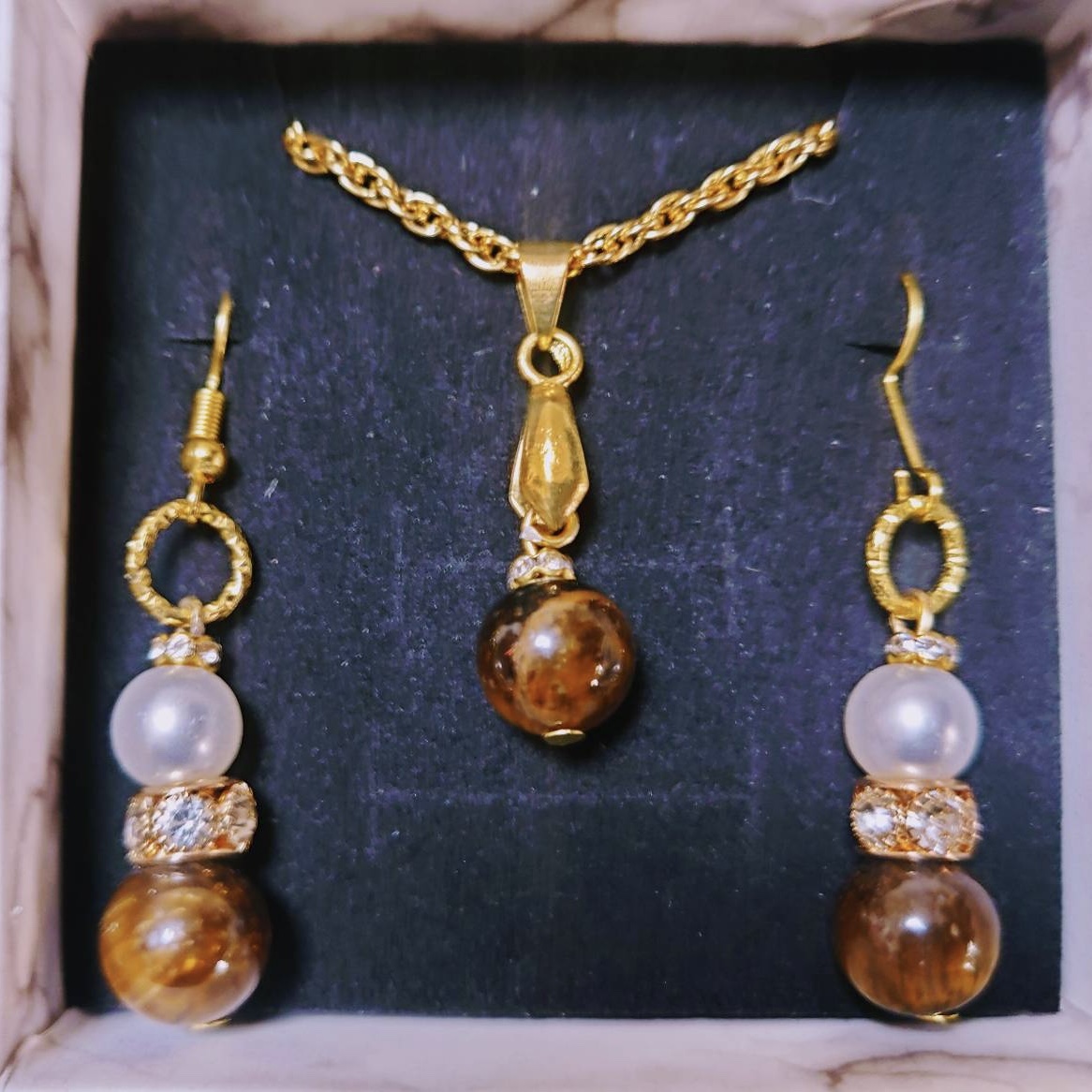 タイガーアイネックレスピアスセット
